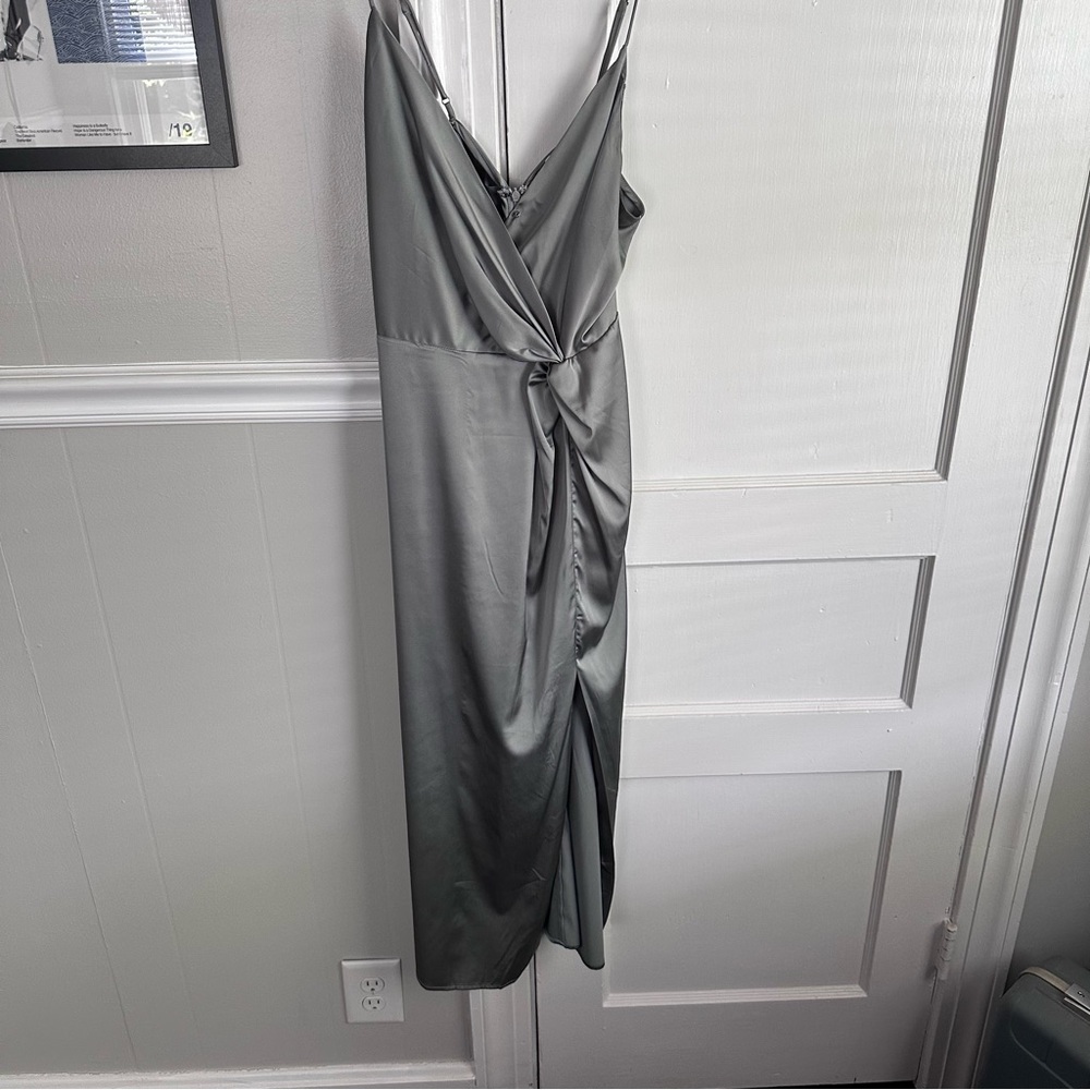 Astr Silver Satin Backless Dress